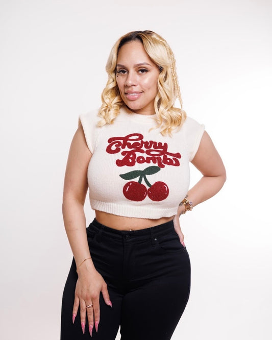 Cherry Bomb Cropped Sleeveless Sweater
